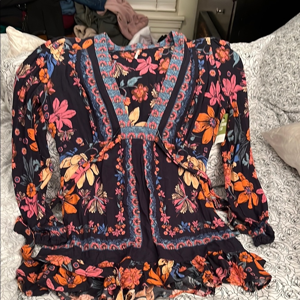 Free people, tropical, print long sleeve topS/M